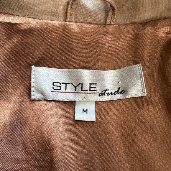 Stunning Vintage Parisian Oversized Leather Camel Tan Blazer Jacket Coat Preppy - Picture 6 of 9